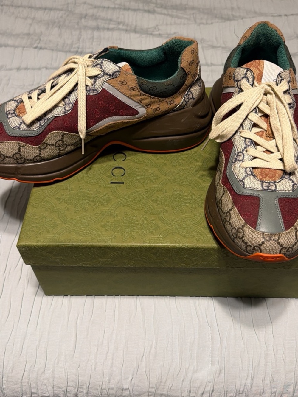 Gucci Multicolor GG Canvas Sneakers - Burgundy, Beige, Gray, Orange - Picture 2 of 4